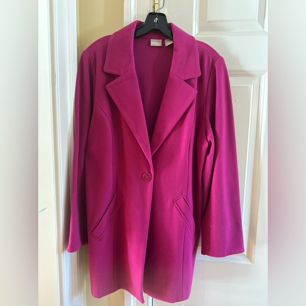 Chico’s Magenta Fuchsia Coat Size 3P Petite Large